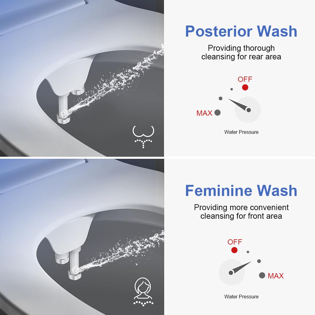 HANNEA Jet Spray for Toilet Portable Ultra-Slim Bidet Spray with Dual Nozzles (Posterior/Feminine Wash) Adjustable Water Pressure, Non-Electric Bidet for Toilet Seat Attachment HANNEA Jet Spray for Toilet Portable Ultra-Slim Bidet Spray with Dual Nozzles (Posterior/Feminine Wash) Adjustable Water Pressure, Non-Electric Bidet for Toilet Seat Attachment